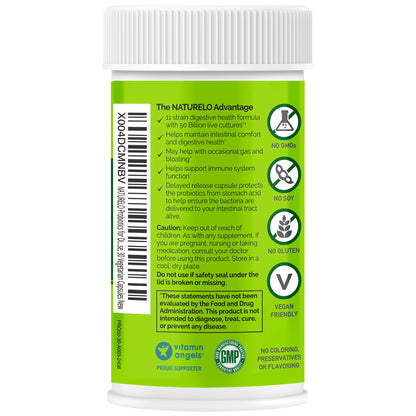 NATURELO Probiotics for Digestive Health, 50 Billion CFU, 30 Vegetarian Capsules, 11 Strains, Daily Use Supplement, Delayed Release, No-Fridge, Helps Boost Immune System, - Maple Wellness Supplements