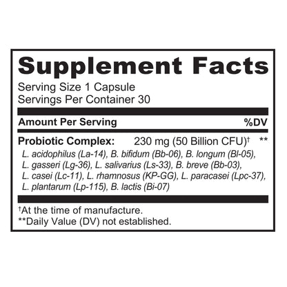 NATURELO Probiotics for Digestive Health, 50 Billion CFU, 30 Vegetarian Capsules, 11 Strains, Daily Use Supplement, Delayed Release, No-Fridge, Helps Boost Immune System, - Maple Wellness Supplements
