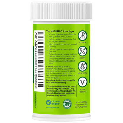 NATURELO Probiotics for Digestive Health, 50 Billion CFU, 60 Vegetarian Capsules, 11 Strains, Daily Use Supplement, Delayed Release, No-Fridge, Boosts Immune System, Probiotics for Women & Men - Maple Wellness Supplements