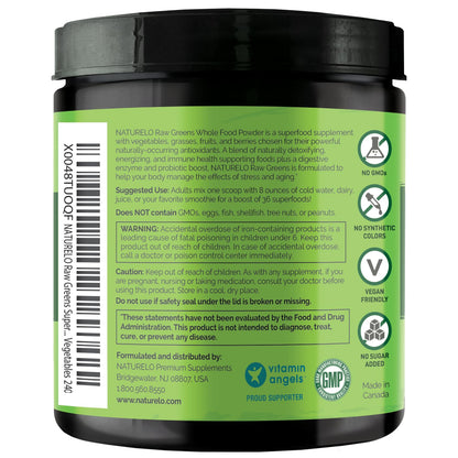 NATURELO Raw Greens Superfood Powder 240 Grams, Mixed Berry - Supports Energy, Immunity and Detox - Includes Spirulina, Wheat Grass and Organic Greens for Whole Food Nutrition - Maple Wellness Supplements