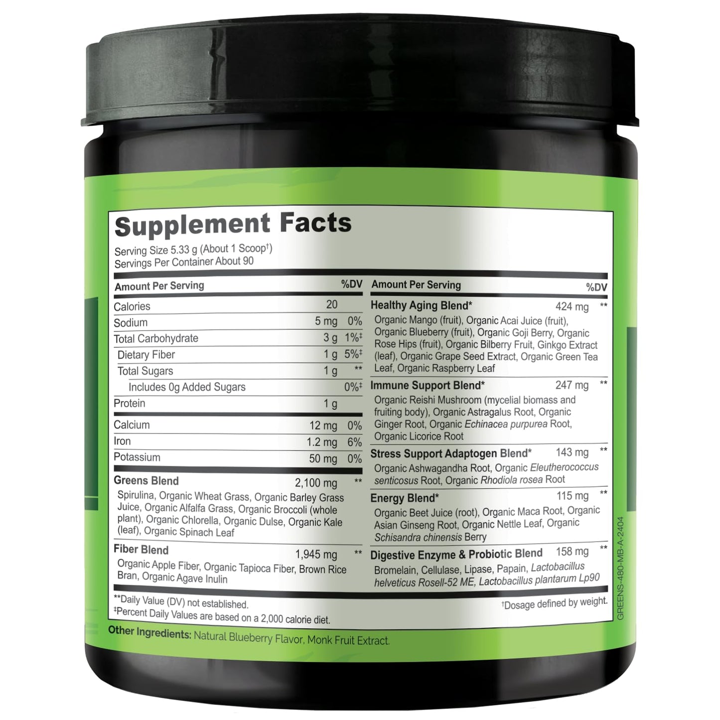 NATURELO Raw Greens Superfood Powder 480 Grams, Mixed Berry - Supports Energy, Immunity and Detox - Includes Spirulina, Wheat Grass and Organic - Maple Wellness Supplements