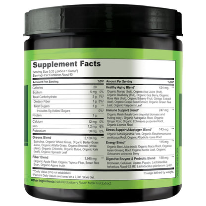 NATURELO Raw Greens Superfood Powder 480 Grams, Mixed Berry - Supports Energy, Immunity and Detox - Includes Spirulina, Wheat Grass and Organic - Maple Wellness Supplements