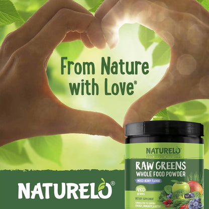 NATURELO Raw Greens Superfood Powder 480 Grams, Mixed Berry - Supports Energy, Immunity and Detox - Includes Spirulina, Wheat Grass and Organic - Maple Wellness Supplements