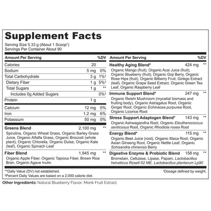 NATURELO Raw Greens Superfood Powder 480 Grams, Mixed Berry - Supports Energy, Immunity and Detox - Includes Spirulina, Wheat Grass and Organic - Maple Wellness Supplements