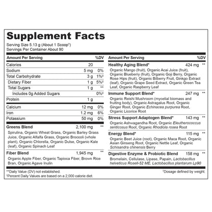 NATURELO Raw Greens Superfood Powder - Unsweetened - Boost Energy, Detox, Enhance Health - Organic Spirulina - Wheat Grass - Whole Food Nutrition from Fruits - Maple Wellness Supplements
