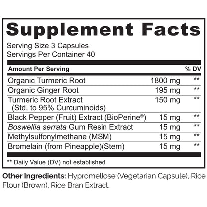 NATURELO Turmeric Curcumin - BioPerine for Better Absorption - Black Pepper, Ginger Root, Curcuminoids - Plant-Based Joint Discomfort Support - Maple Wellness Supplements