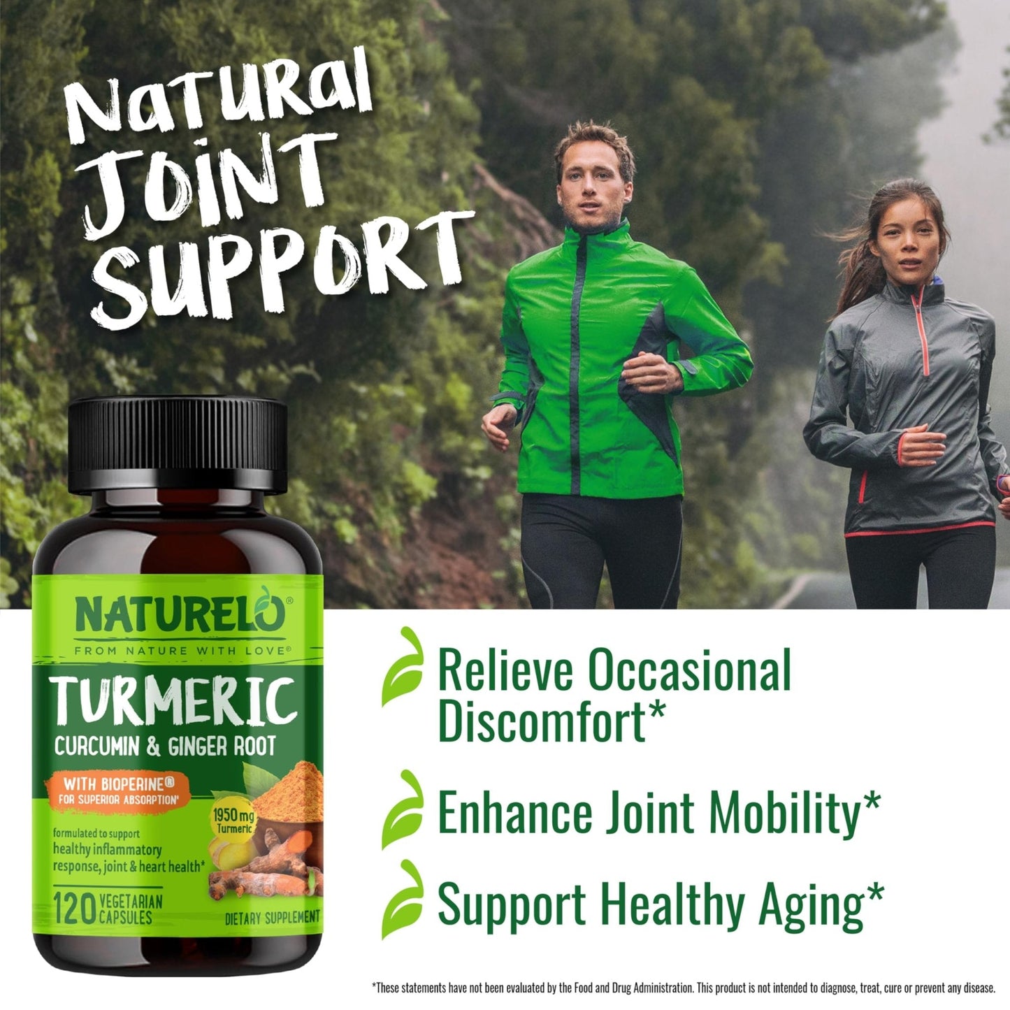 NATURELO Turmeric Curcumin - BioPerine for Better Absorption - Black Pepper, Ginger Root, Curcuminoids - Plant-Based Joint Discomfort Support - Maple Wellness Supplements