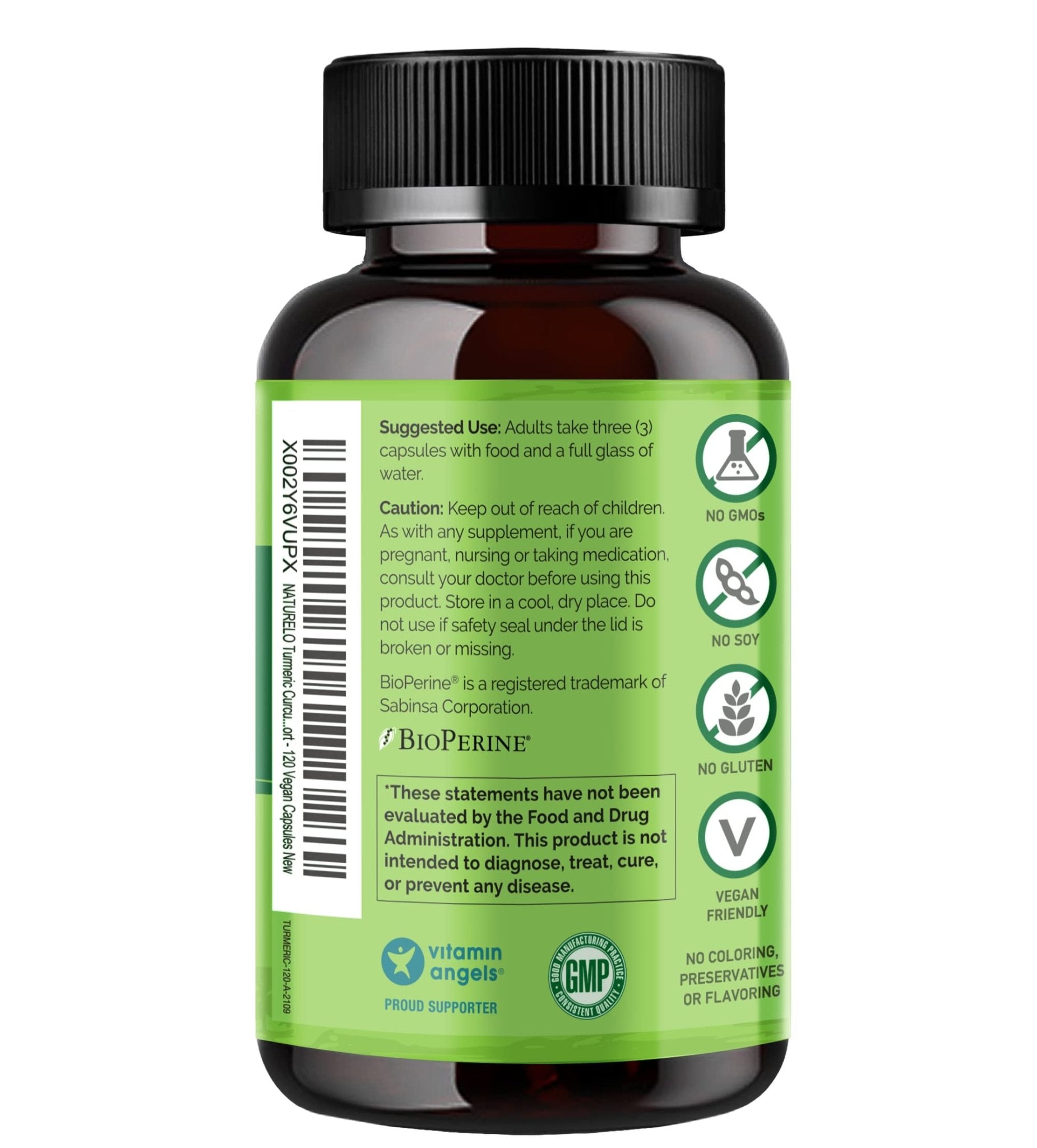 NATURELO Turmeric Curcumin - BioPerine for Better Absorption - Black Pepper, Ginger Root, Curcuminoids - Plant-Based Joint Discomfort Support - Maple Wellness Supplements