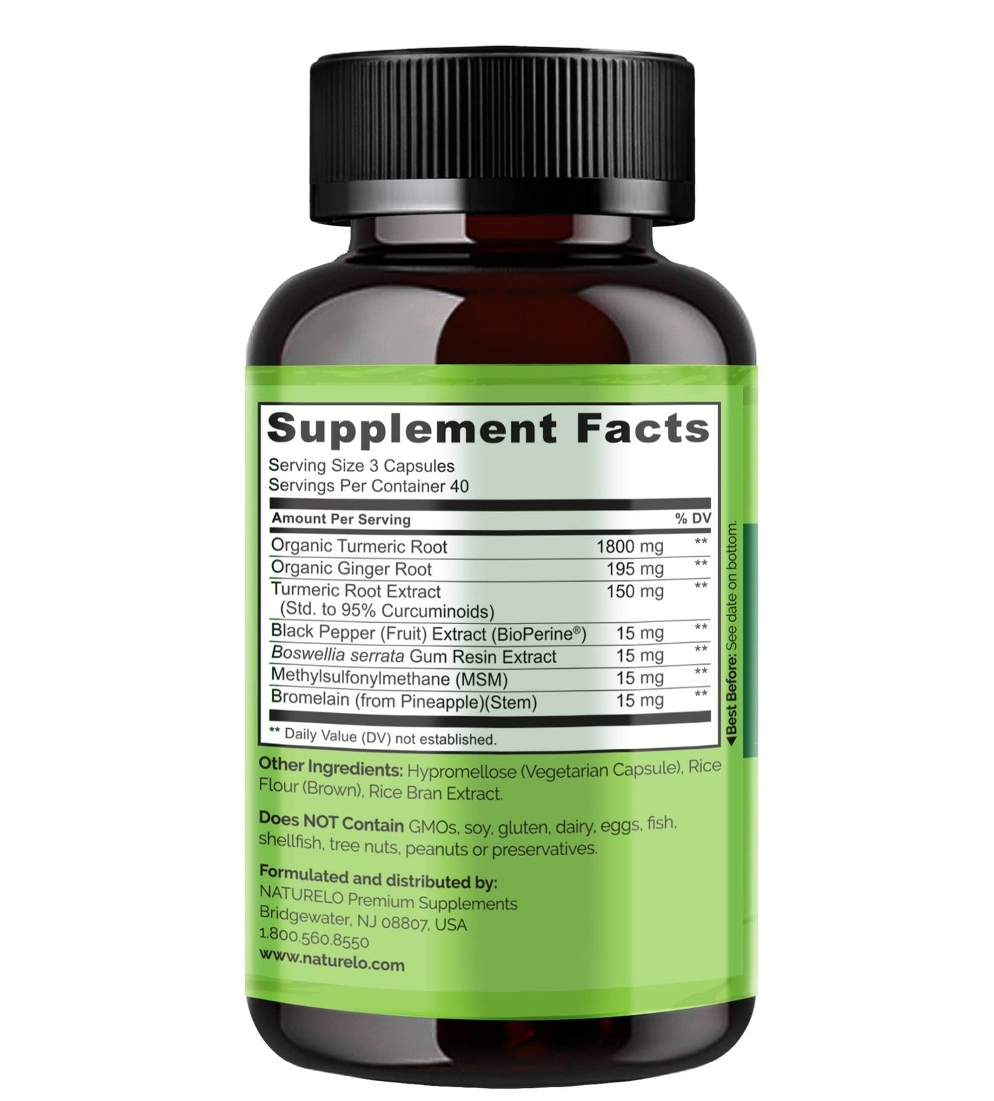 NATURELO Turmeric Curcumin - BioPerine for Better Absorption - Black Pepper, Ginger Root, Curcuminoids - Plant-Based Joint Discomfort Support - Maple Wellness Supplements