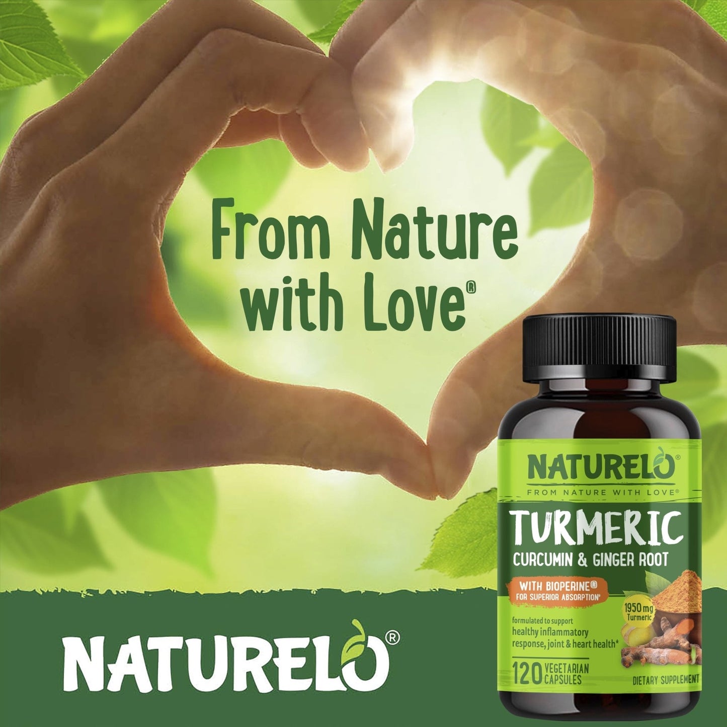 NATURELO Turmeric Curcumin - BioPerine for Better Absorption - Black Pepper, Ginger Root, Curcuminoids - Plant-Based Joint Discomfort Support - Maple Wellness Supplements