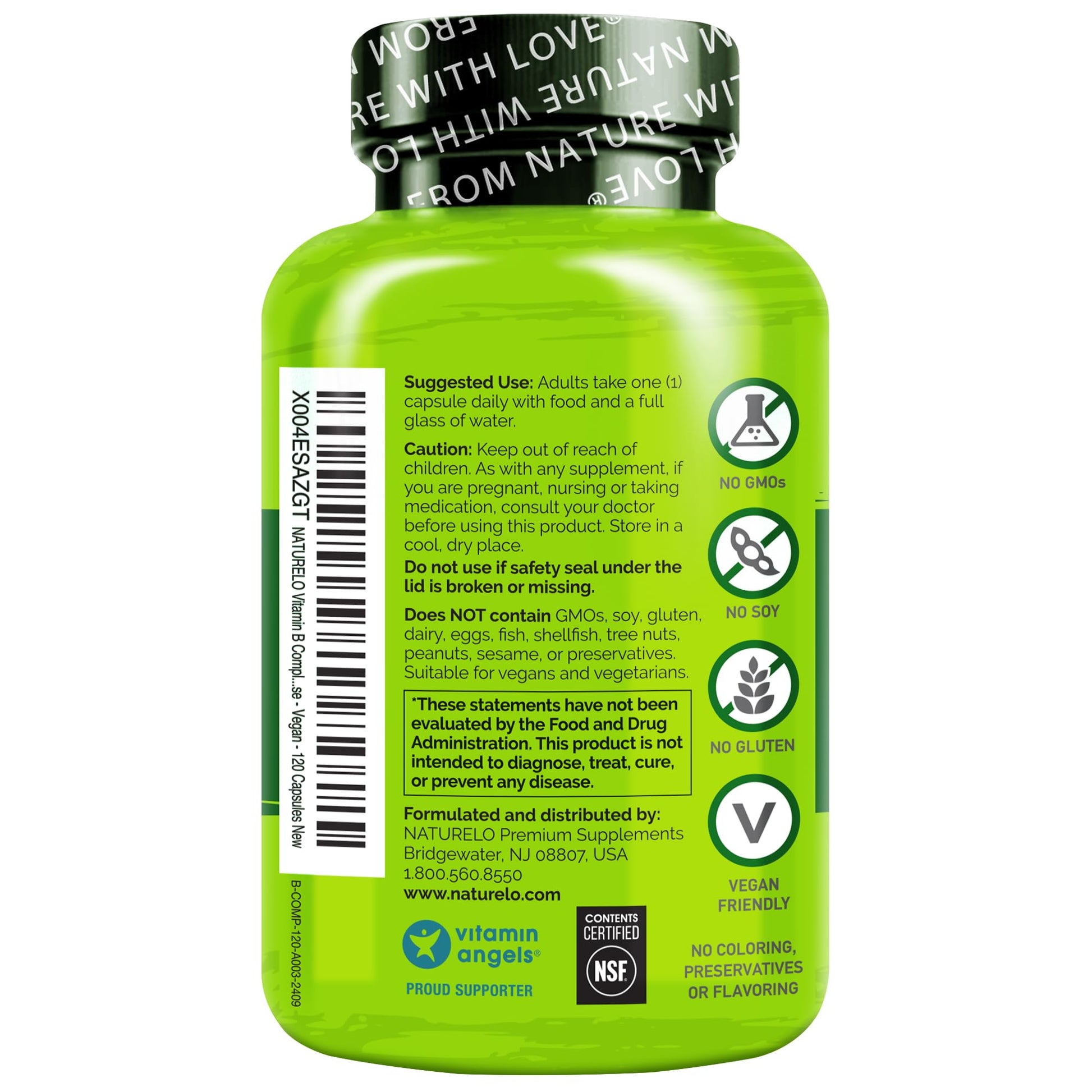NATURELO Vitamin B Complex,120 Capsules, Vegan, CoQ10, Methyl Folate, Biotin, Fruit & Veg Blend, Supports Energy and Healthy Stress Response - Maple Wellness Supplements