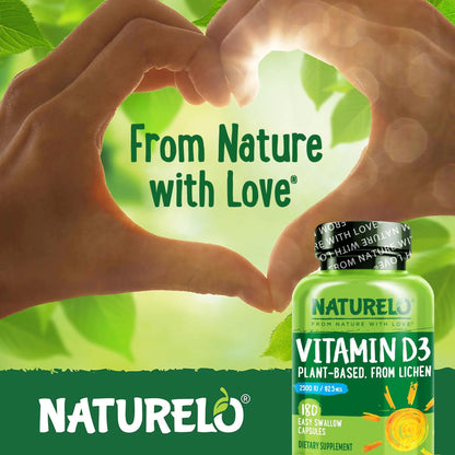 NATURELO Vitamin D - 2500 IU - Plant Based from Lichen - Natural D3 Supplement for Immune System, Bone Support, Joint Health - Vegan - Maple Wellness Supplements