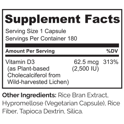 NATURELO Vitamin D - 2500 IU - Plant Based from Lichen - Natural D3 Supplement for Immune System, Bone Support, Joint Health - Vegan - Maple Wellness Supplements