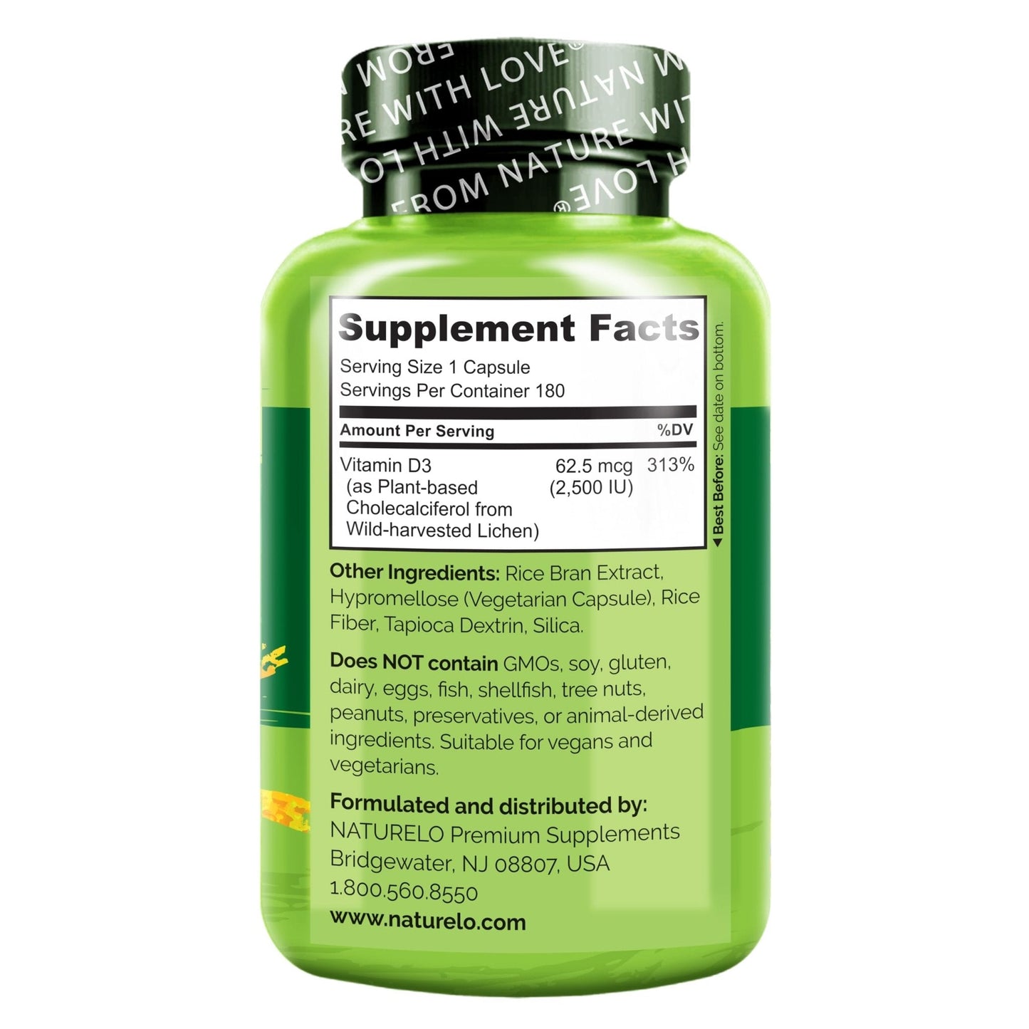 NATURELO Vitamin D - 2500 IU - Plant Based from Lichen - Natural D3 Supplement for Immune System, Bone Support, Joint Health - Vegan - Maple Wellness Supplements