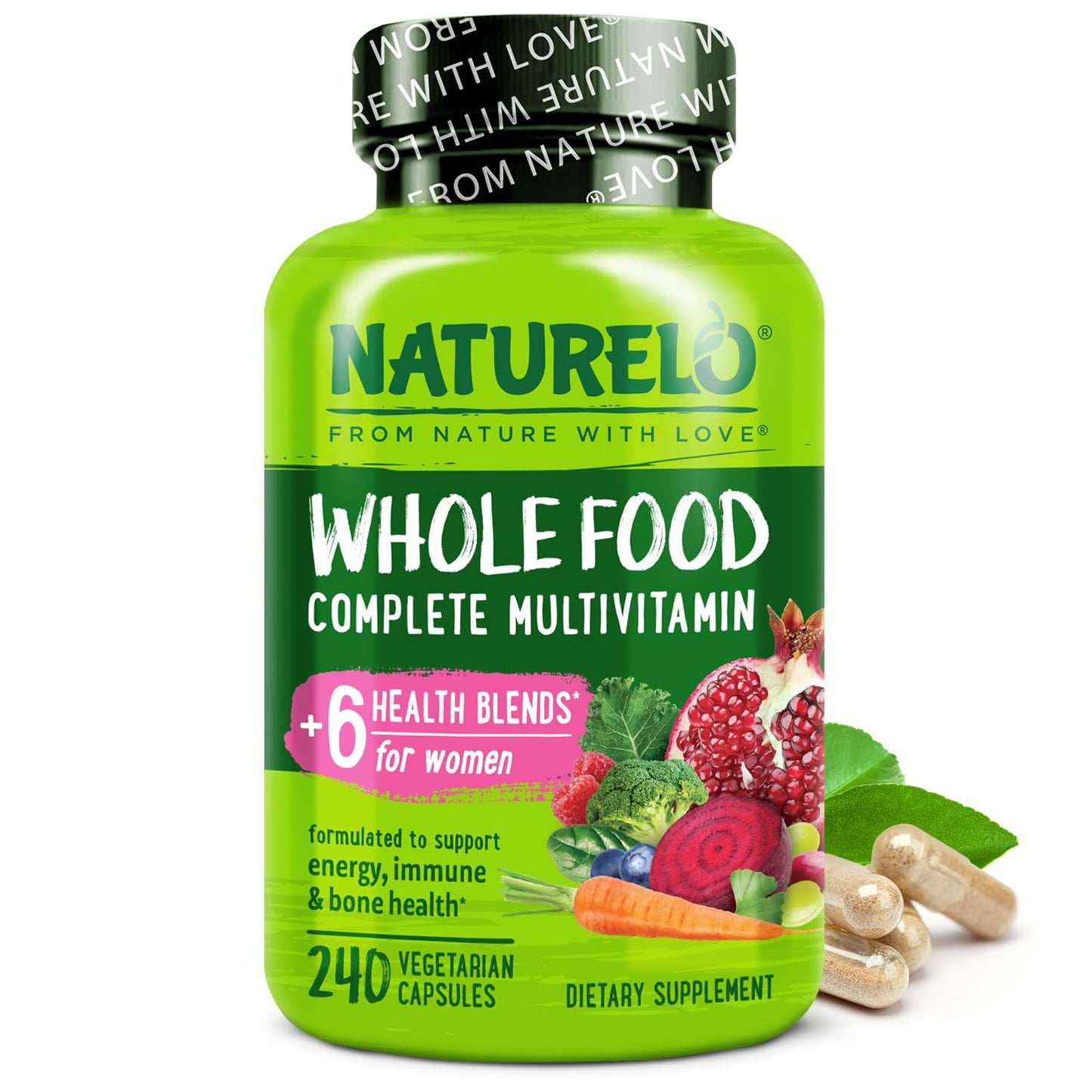 NATURELO Whole Food Multivitamin for Women - with Vitamins, Minerals, & Organic Extracts - Supplement for Energy and Heart Health - Maple Wellness Supplements