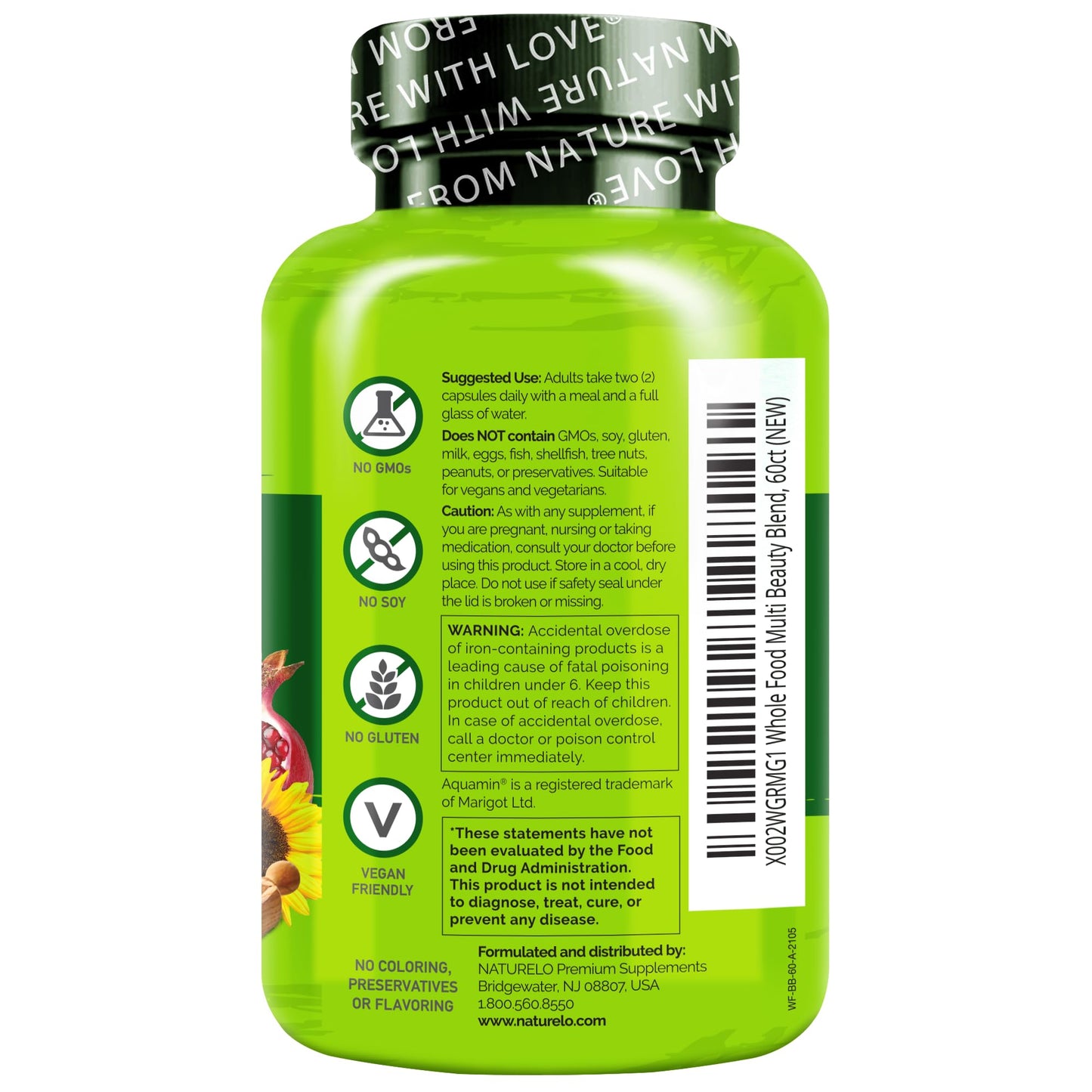 NATURELO Whole Food Multivitamin with Extra Hair, Skin and Nails Support - Beauty Blend with Hyaluronic Acid & Grape Seed - High Potency Biotin, Vitamin C - Maple Wellness Supplements