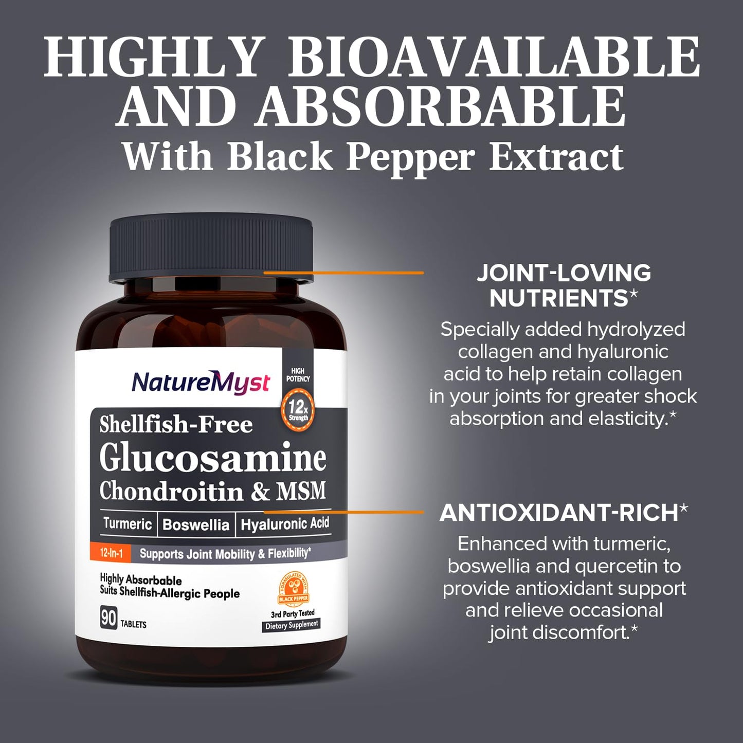 NatureMyst Glucosamine Chondroitin & MSM, Turmeric, Boswellia, Collagen, Hyaluronic - Maple Wellness Supplements