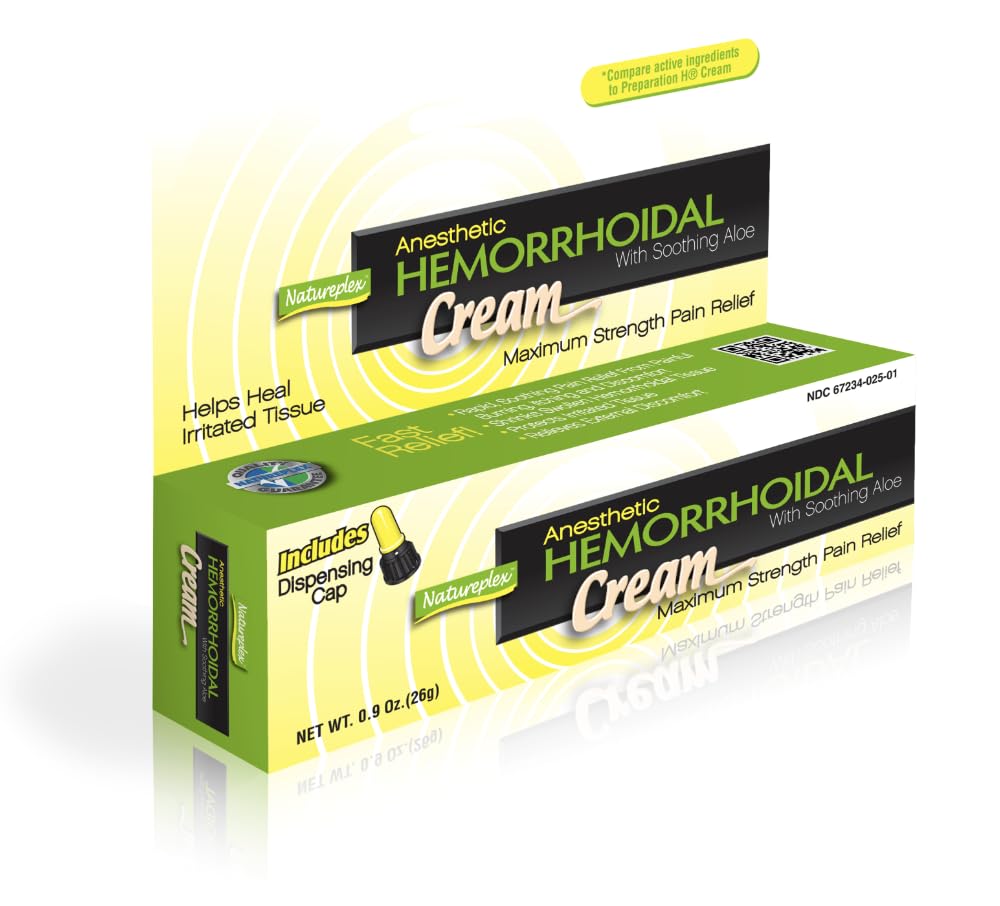 Natureplex Hemorrhoidal Cream 0.9 oz – Phenylephrine 0.25% & Pramoxine 1% Anesthetic Blend to Help Relieve Itching, Burning & Soreness - Made in USA - Maple Wellness Supplements
