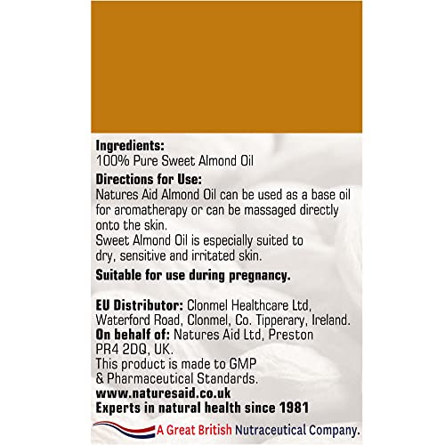 Natures Aid Almond Oil, Pure, Sweet Almond Oil, Massage Oil, Suited to Dry, Sensitive Skin - Maple Wellness Supplements