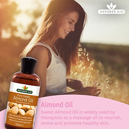 Natures Aid Almond Oil, Pure, Sweet Almond Oil, Massage Oil, Suited to Dry, Sensitive Skin - Maple Wellness Supplements
