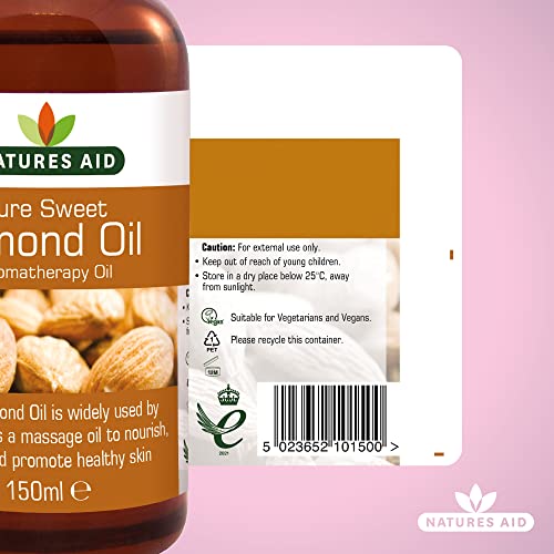 Natures Aid Almond Oil, Pure, Sweet Almond Oil, Massage Oil, Suited to Dry, Sensitive Skin - Maple Wellness Supplements