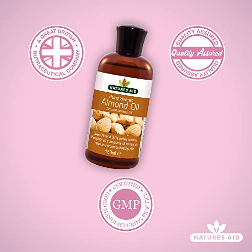 Natures Aid Almond Oil, Pure, Sweet Almond Oil, Massage Oil, Suited to Dry, Sensitive Skin - Maple Wellness Supplements