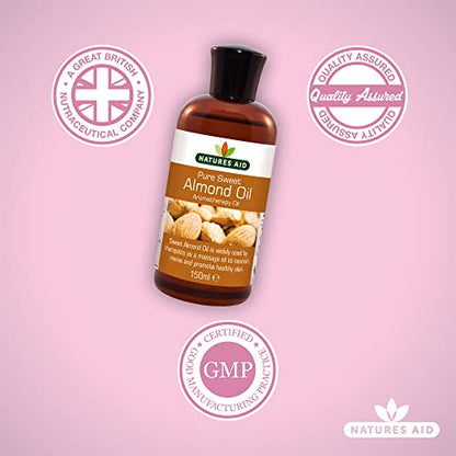 Natures Aid Almond Oil, Pure, Sweet Almond Oil, Massage Oil, Suited to Dry, Sensitive Skin - Maple Wellness Supplements