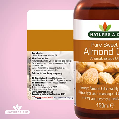 Natures Aid Almond Oil, Pure, Sweet Almond Oil, Massage Oil, Suited to Dry, Sensitive Skin - Maple Wellness Supplements