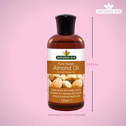 Natures Aid Almond Oil, Pure, Sweet Almond Oil, Massage Oil, Suited to Dry, Sensitive Skin - Maple Wellness Supplements