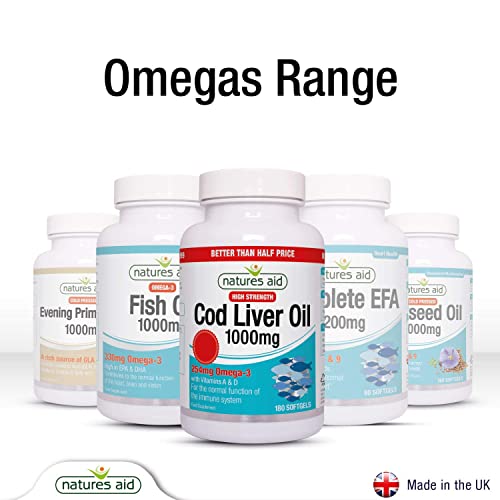 Natures Aid Cod Liver Oil, 1000 mg, 180 Softgel Capsules (High Strength, 254 mg Omega - Maple Wellness Supplements