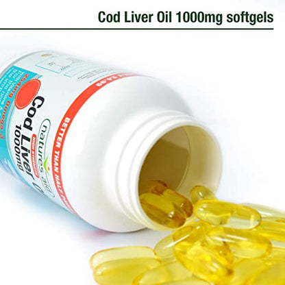 Natures Aid Cod Liver Oil, 1000 mg, 180 Softgel Capsules (High Strength, 254 mg Omega - Maple Wellness Supplements