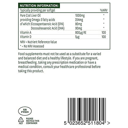 Natures Aid Cod Liver Oil, 1000 mg, 180 Softgel Capsules (High Strength, 254 mg Omega - Maple Wellness Supplements