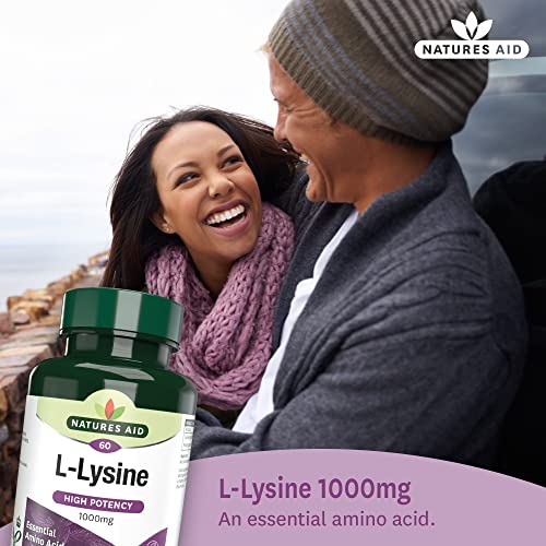 Natures Aid L-Lysine 1000 mg, High Potency Essential Amino Acid, Vegan, 60 Tablets - Maple Wellness Supplements
