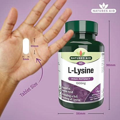 Natures Aid L-Lysine 1000 mg, High Potency Essential Amino Acid, Vegan, 60 Tablets - Maple Wellness Supplements