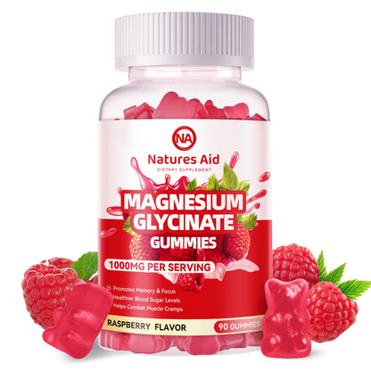 Natures Aid Magnesium Glycinate Gummies 1000mg - Sugar Free Magnesium Potassium Supplement with Vitamin D, B6, CoQ10 for Calm Mood - Maple Wellness Supplements