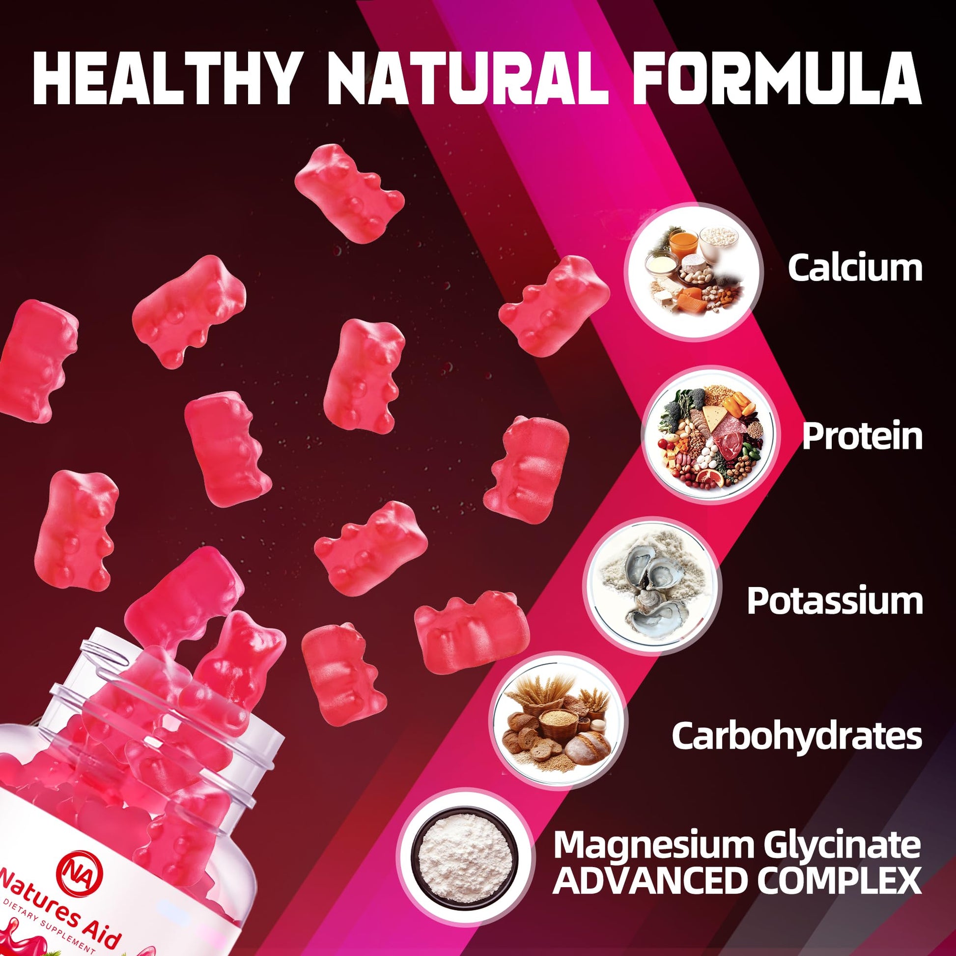 Natures Aid Magnesium Glycinate Gummies 1000mg - Sugar Free Magnesium Potassium Supplement with Vitamin D, B6, CoQ10 for Calm Mood - Maple Wellness Supplements