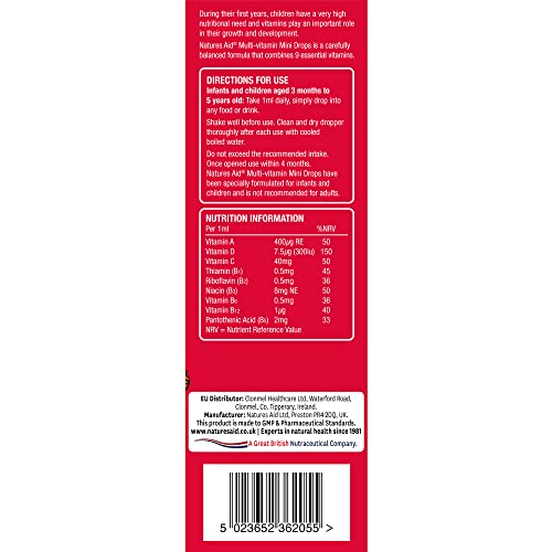Natures Aid Mini Drops Multi-vitamin for Infants and Children, Sugar Free, 50 ml - Maple Wellness Supplements