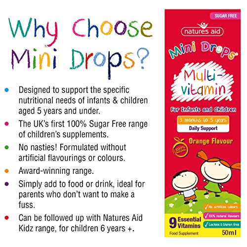 Natures Aid Mini Drops Multi-vitamin for Infants and Children, Sugar Free, 50 ml - Maple Wellness Supplements