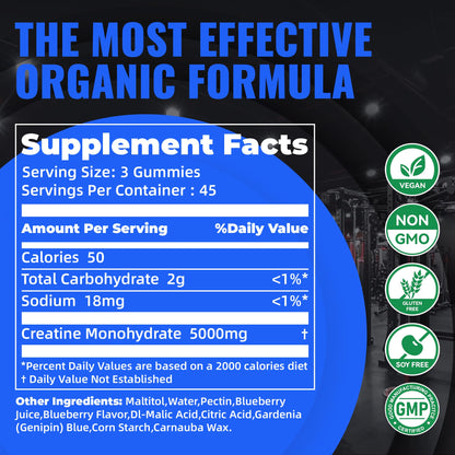 Natures Aid NSF Certified Creatine Gummy 5g - Creatine Monohydrate Gummies – Pre-Workout Energy & Muscle Growth Support for Men & Women - Maple Wellness Supplements