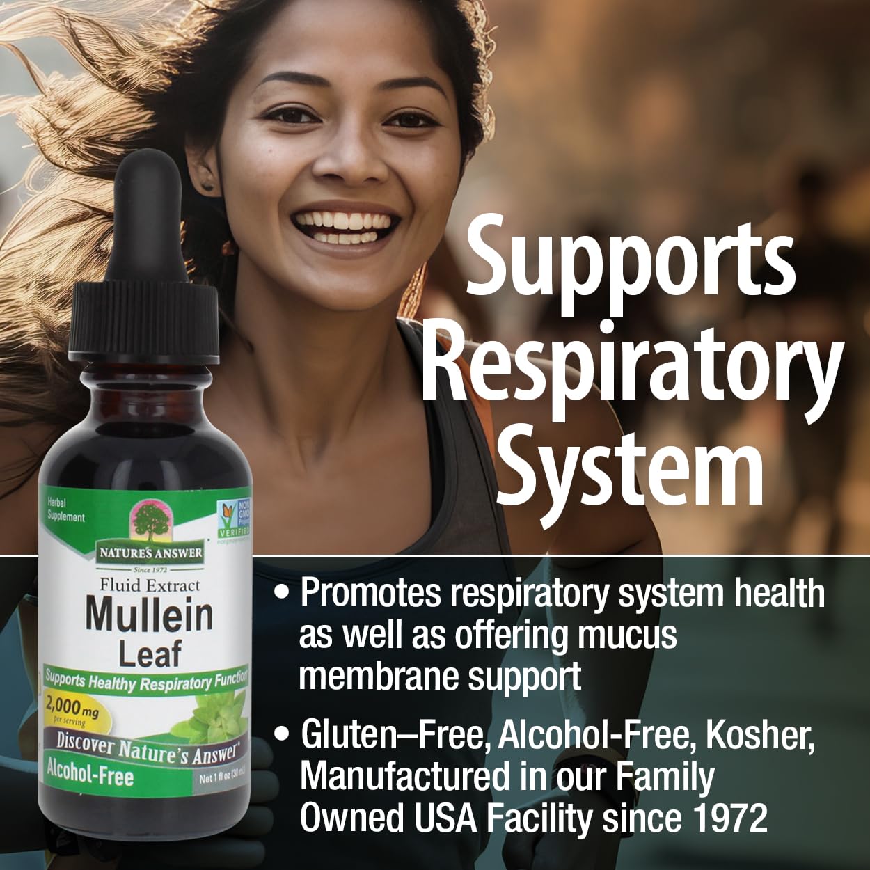 Nature's Answer Mullein Herb - Mullein Leaf Extract for Lungs - Alcohol Free, Non GMO, Made in USA - Supports Respiratory Function & Promotes Healthy Lungs - Maple Wellness Supplements