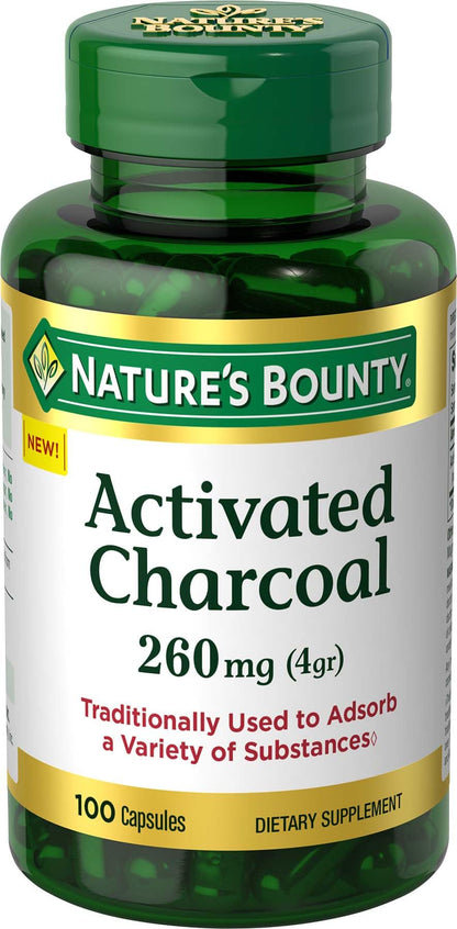 Nature's Bounty Activated Charcoal 260 mg, 100 Capsules, Dietary Supplement to Support a Healthy Lifestyle - Maple Wellness Supplements