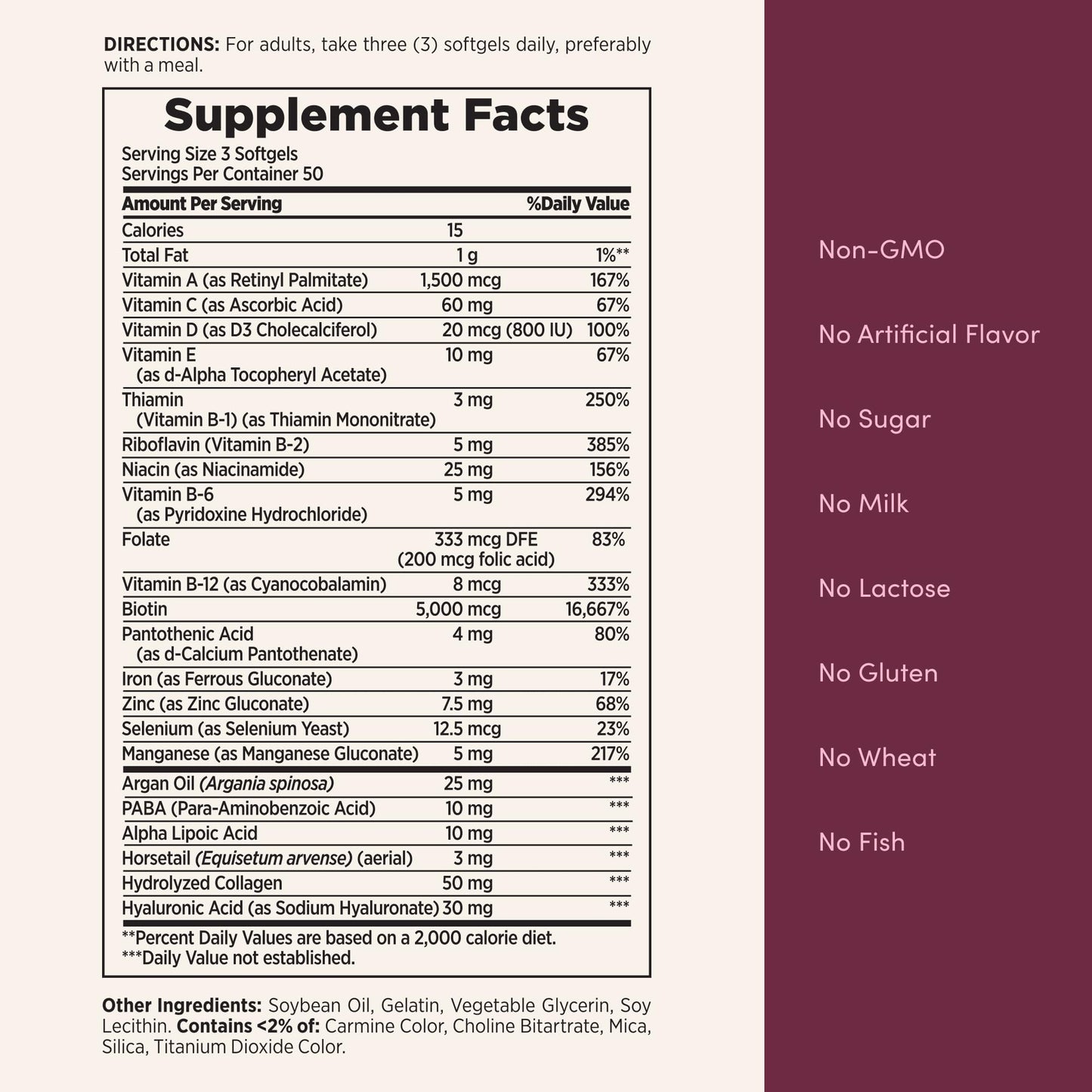 Nature's Bounty Advanced Hair, Skin & Nails, Argan-Infused Vitamin Supplement with Biotin and Hyaluronic Acid, 150 Rapid Release Softgels, 50 Total Servings - Maple Wellness Supplements