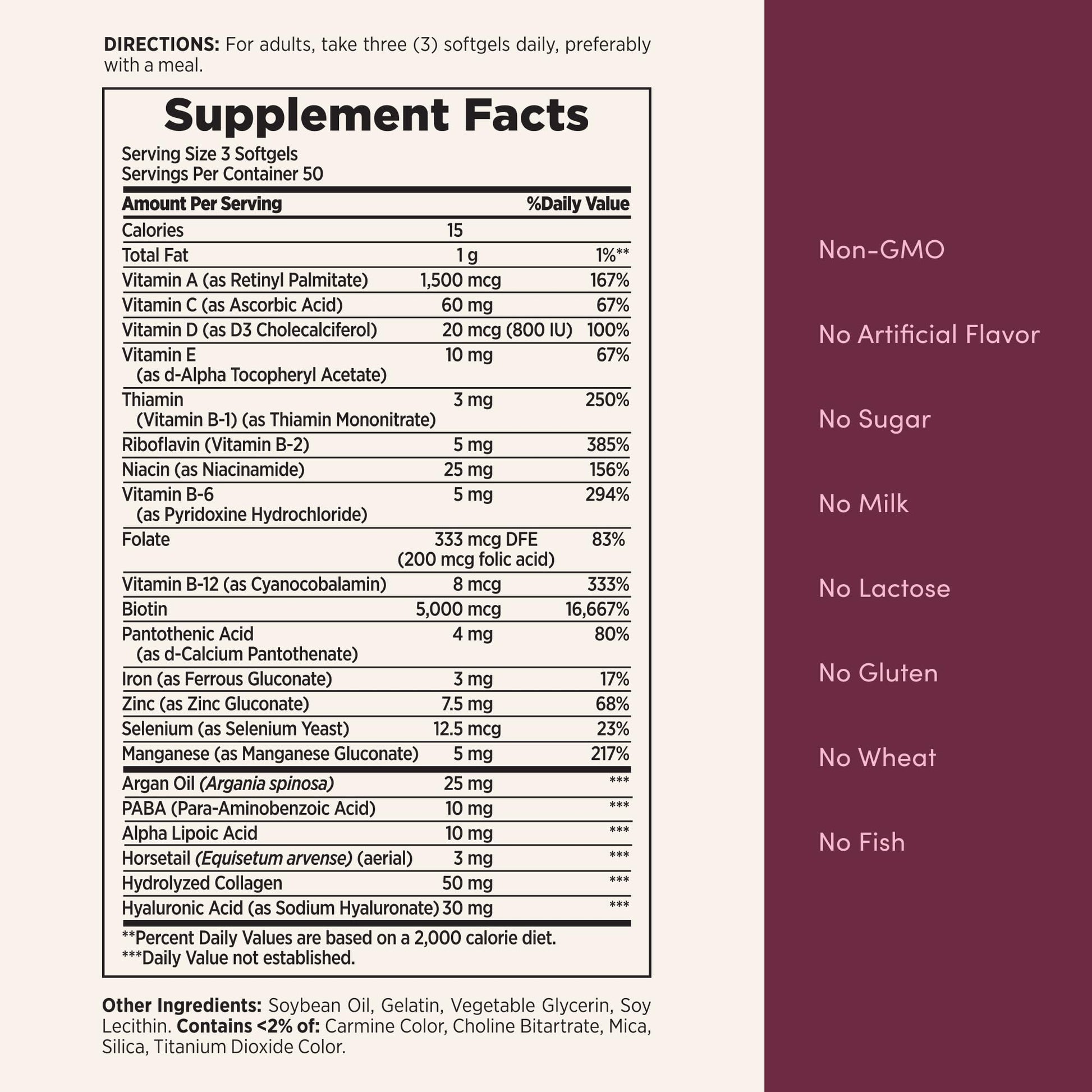 Nature's Bounty Advanced Hair, Skin & Nails, Argan-Infused Vitamin Supplement with Biotin and Hyaluronic Acid, 150 Rapid Release Softgels, 50 Total Servings - Maple Wellness Supplements