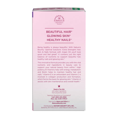 Nature's Bounty Advanced Hair, Skin & Nails, Argan-Infused Vitamin Supplement with Biotin and Hyaluronic Acid, 150 Rapid Release Softgels, 50 Total Servings - Maple Wellness Supplements
