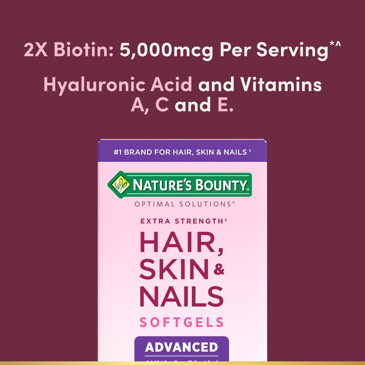 Nature's Bounty Advanced Hair, Skin & Nails, Argan-Infused Vitamin Supplement with Biotin and Hyaluronic Acid, 150 Rapid Release Softgels, 50 Total Servings - Maple Wellness Supplements
