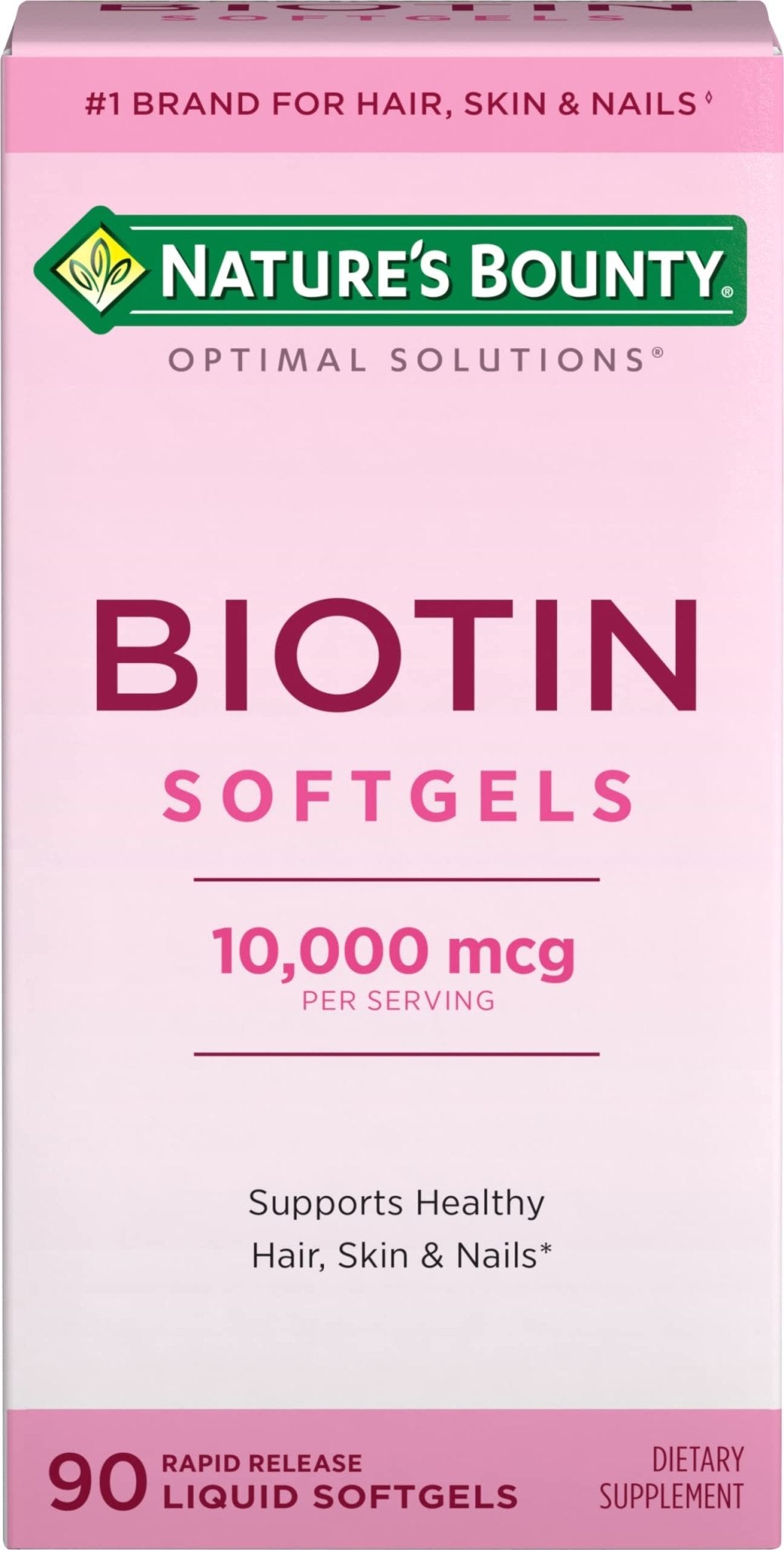 Nature's Bounty Biotin 10000mcg Supplement, Supports Healthy Hair, Skin and Nails, Optimal Solutions Hair Vitamin with Biotin - Maple Wellness Supplements