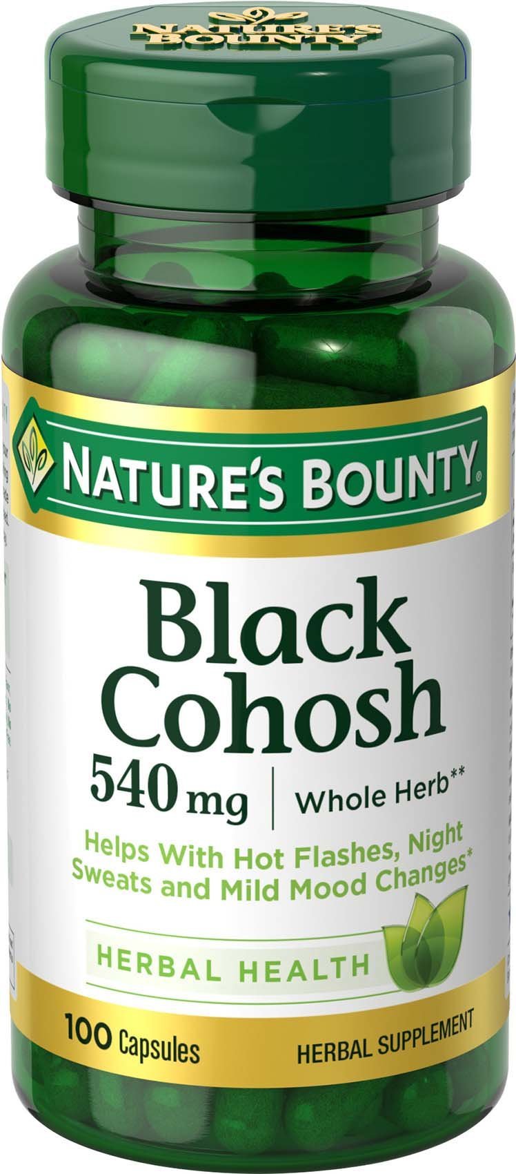 Nature's Bounty Black Cohosh Root Pills and Herbal Health Supplement, Natural Menopausal Support, 540 mg, 100 Capsules - Maple Wellness Supplements