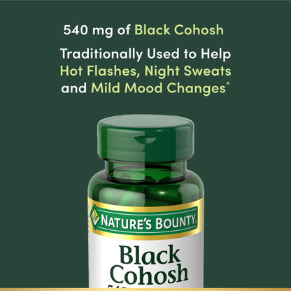 Nature's Bounty Black Cohosh Root Pills and Herbal Health Supplement, Natural Menopausal Support, 540 mg, 100 Capsules - Maple Wellness Supplements