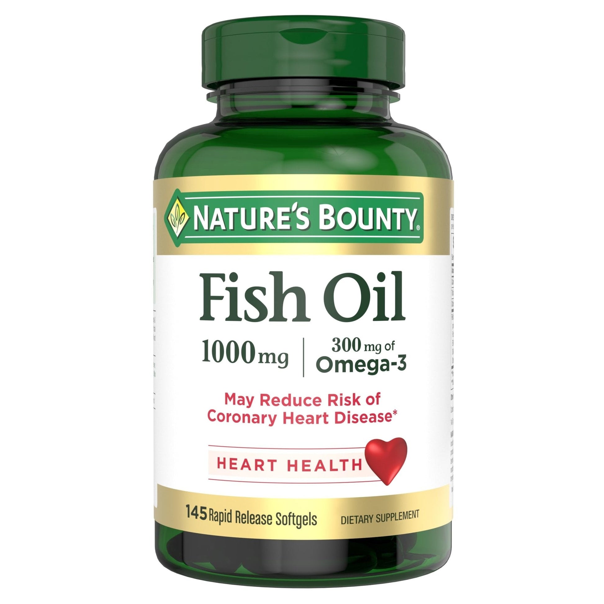 Nature’s Bounty Fish Oil, Supports Heart Health, 1000mg, Rapid Release Softgels, 145 Ct - Maple Wellness Supplements