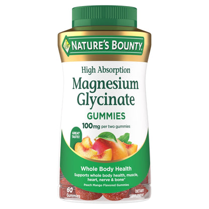 Nature’s Bounty High Absorption Magnesium Glycinate Gummies, 100 mg Magnesium Per Serving, Whole Body Health, No Stick Gummy, Peach Mango Flavor - Maple Wellness Supplements